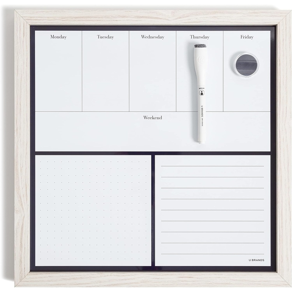 image:imageU Brands Rustic Linen Bulletin Board 14 x 14 White Wood Style Frame Industrial Grade Pinning Surface Includes Push PinsDry Erase Board  Weekly