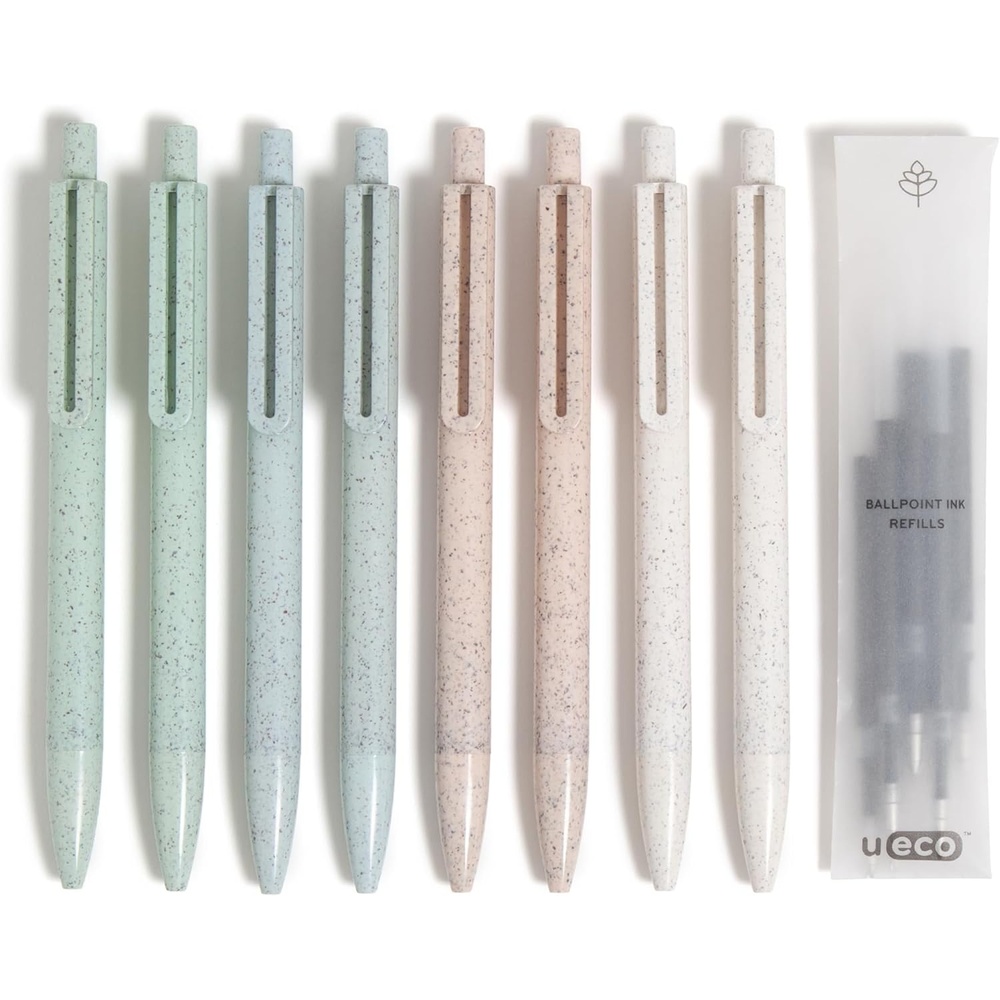 image:imageU Brands UEco Ballpoint Click Pens with Refills Set of 8 Core Speckle Medium 07 mm Point Black InkCore Speckle