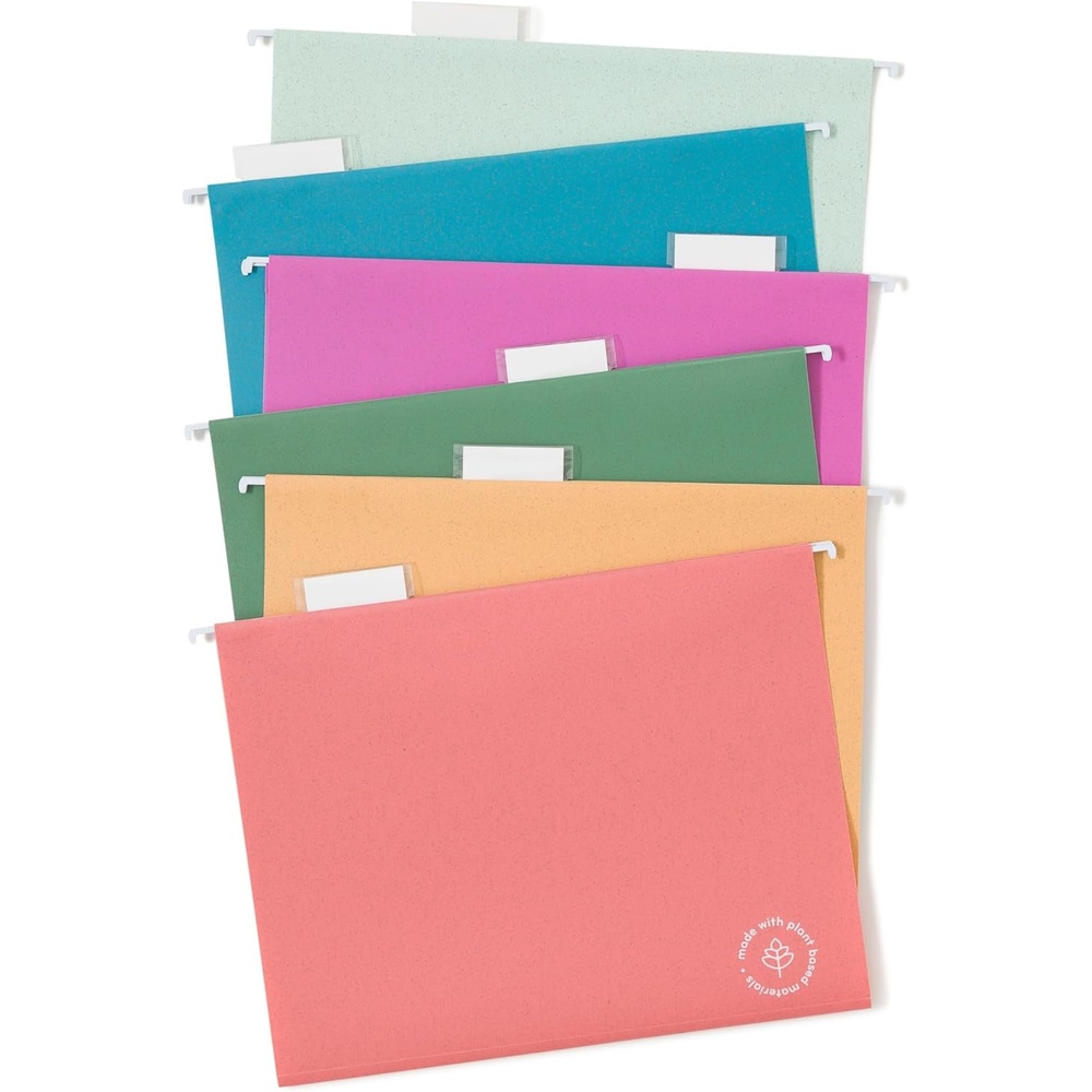 image:imageU Brands UEco Poly Hanging File Folders Set of 12 Assorted Brights White Metal Hanging Rods Letter Size 6596U0112