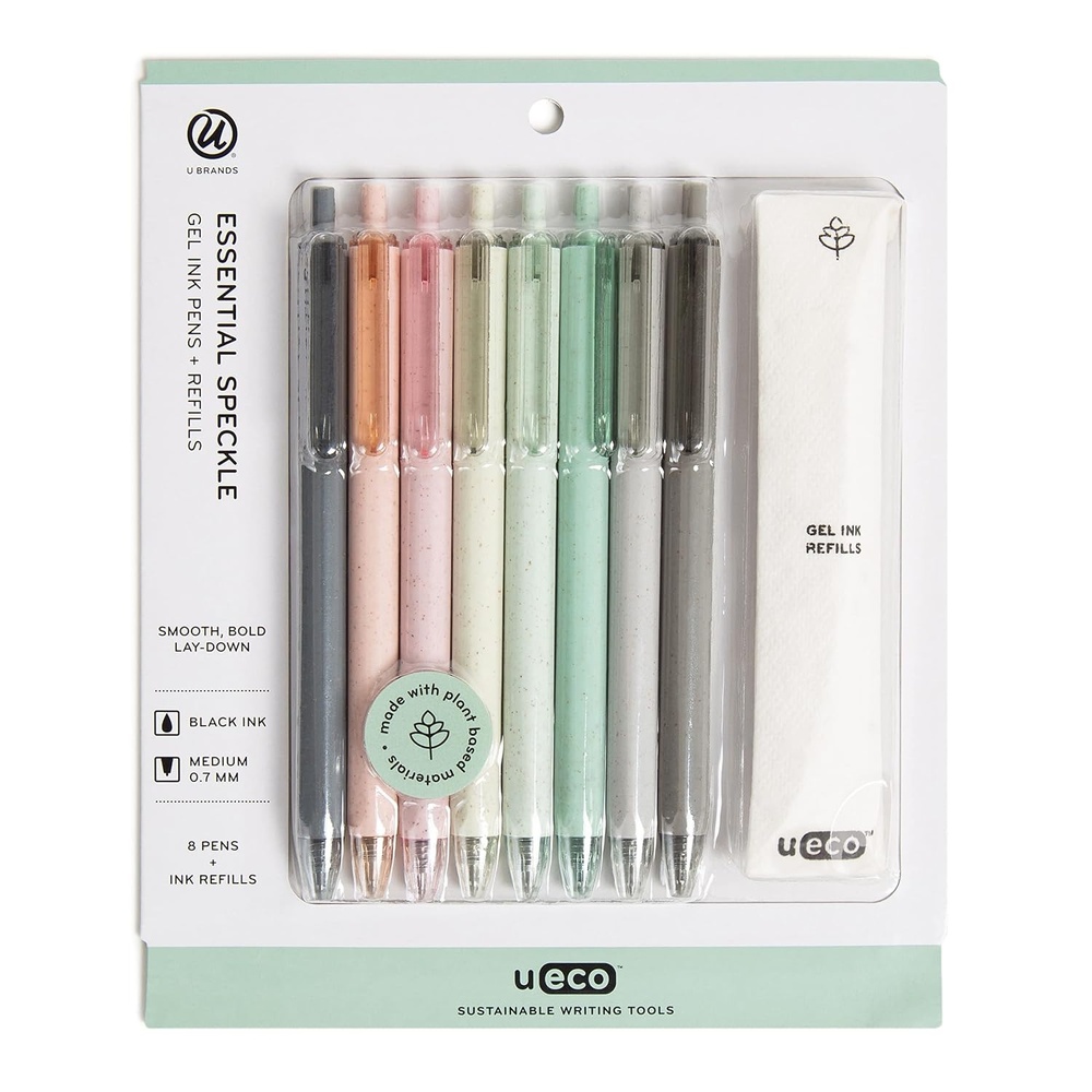 image:imageU Brands Ueco Pastel Speckle Gel Click Pens 7mm Black Ink Assorted Colors 8 Pack Refills