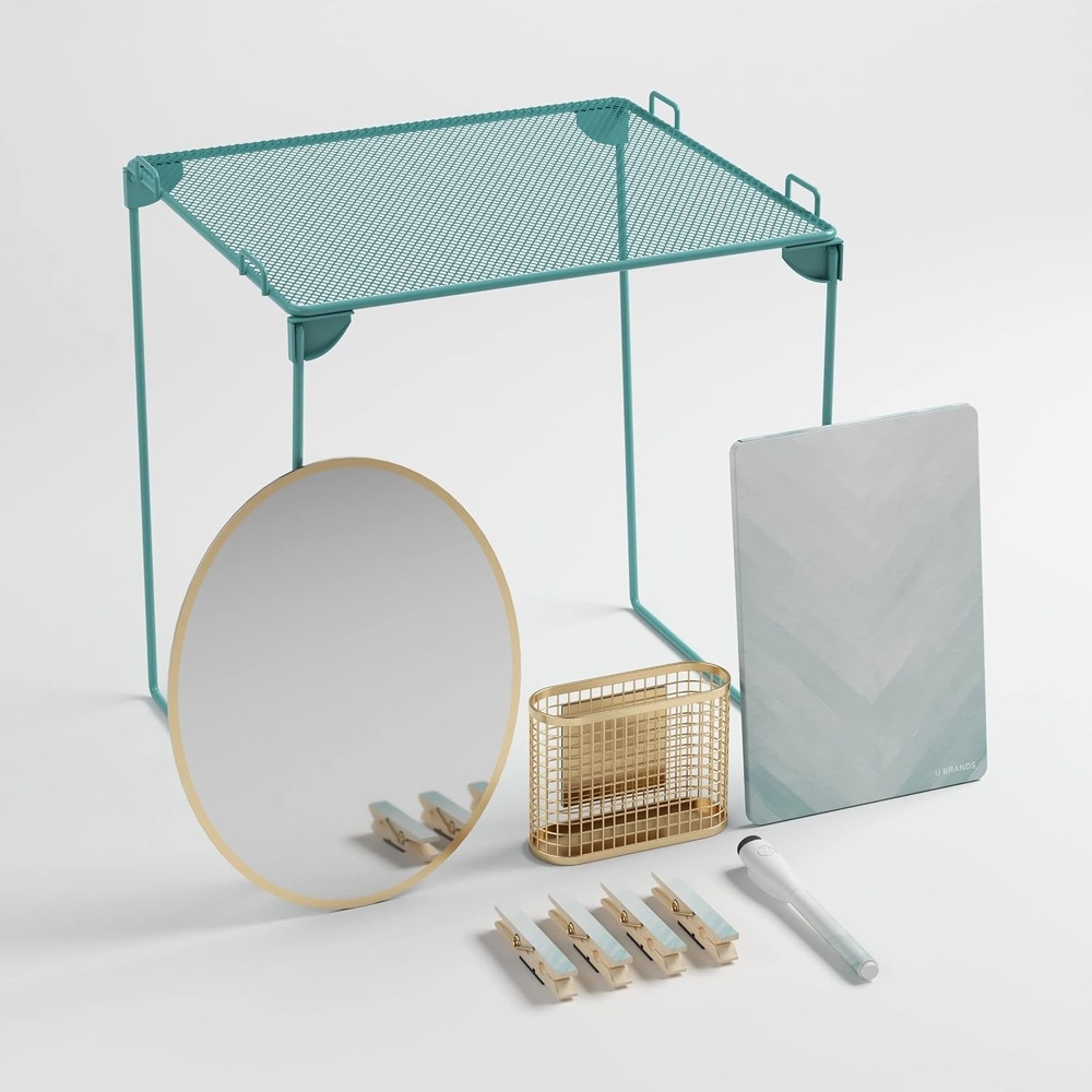 image:imageU Brands Urban Garden Locker Accessory Kit with Magnets Mirror Whiteboard Marker Organizer ShelfBlue