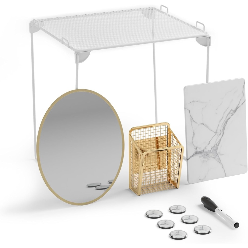 image:imageU Brands Urban Garden Locker Accessory Kit with Magnets Mirror Whiteboard Marker Organizer ShelfGold