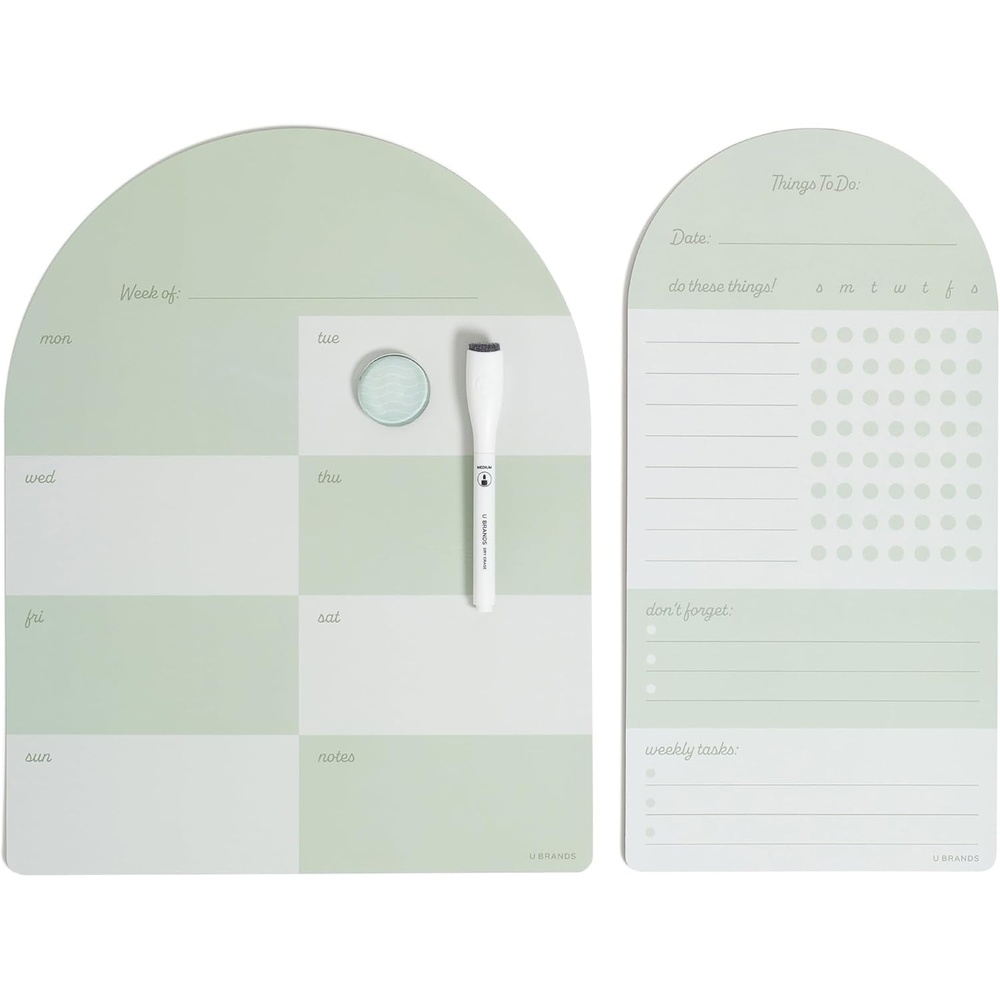 image:imageU Brands Vinyl Magnetic Calendar Whiteboard Planner Value Pack 11 x 14 Weekly Planner amp 7 x 14 Reminder Checklist Dry Erase Board for Fridge Sage Green Includes Marker amp Magnet