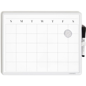 U Brands 11 x 14 Modern Bevel Dry Erase Calendar Board, Wood Grain Print, Monthly Planner, Includes Magnetic Marker and Magnet(White)
