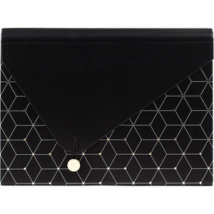 U Brands 13-Pocket Expanding File Folder, Office Supplies, Citrus Squeeze, Brass Hardware, FSC Certified(Black  White and Gold)