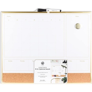 U Brands 4-in-1 Dry Erase Calendar Planner White Board with Gold Frame, Office Supplies, with Marker, Magnet, 16” x 20”