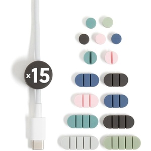 U Brands Black Silicone Cable Organizer Clips 15 Pack, Cord Management Clips in Assorted Colors, Adhesive Cable Holders for Desk, Office, and Travel Organization(Assorted Colors)
