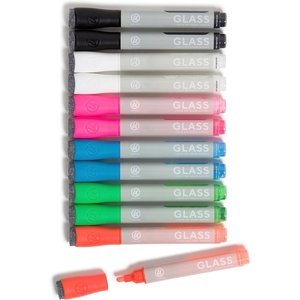 U Brands Bold Tip Liquid Glass Whiteboard Markers with Eraser for Glass Boards, Dry Erase Boards, and Chalk Boards, Assorted Bright Colors, Set of 12(Bold Tip Assorted)