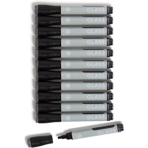 U Brands Bold Tip Liquid Glass Whiteboard Markers with Eraser for Glass Boards, Dry Erase Boards, and Chalk Boards, Assorted Bright Colors, Set of 12(Bold Tip Black)