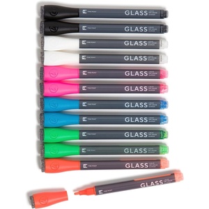 U Brands Bold Tip Liquid Glass Whiteboard Markers with Eraser for Glass Boards, Dry Erase Boards, and Chalk Boards, Assorted Bright Colors, Set of 12(Fine Tip Assorted)