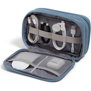 U Brands Canvas Tech Organizer Pouch 9 Compartments, 7.8 x 5 Inch Cable Organizer Bag for Travel, Cord Organizer for Cables, Earbuds, Flash Drives and Accessories – Petal(Haze Blue)
