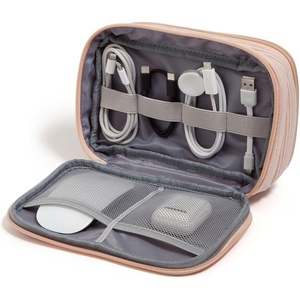 U Brands Canvas Tech Organizer Pouch 9 Compartments, 7.8 x 5 Inch Cable Organizer Bag for Travel, Cord Organizer for Cables, Earbuds, Flash Drives and Accessories – Petal(Dusty Rose Pink)
