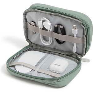 U Brands Canvas Tech Organizer Pouch 9 Compartments, 7.8 x 5 Inch Cable Organizer Bag for Travel, Cord Organizer for Cables, Earbuds, Flash Drives and Accessories – Petal(Eucalyptus Green)