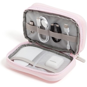 U Brands Canvas Tech Organizer Pouch 9 Compartments, 7.8 x 5 Inch Cable Organizer Bag for Travel, Cord Organizer for Cables, Earbuds, Flash Drives and Accessories – Petal(Petal Pink)