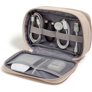 U Brands Canvas Tech Organizer Pouch 9 Compartments, 7.8 x 5 Inch Cable Organizer Bag for Travel, Cord Organizer for Cables, Earbuds, Flash Drives and Accessories – Petal(Sand Beige)