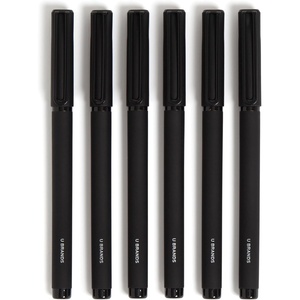 U Brands Catalina Felt Tip Pens, Pen Set of 6 Black Ink Pens, Soft Touch Midnight Black, Medium (0.7 mm) Point