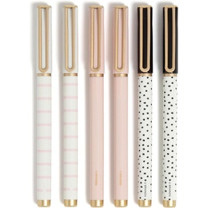 U Brands Catalina Felt Tip Pens, Set of 6 Black Ink Pens, Medium (0.7 mm) Point, Lucent Dreams(Dots and Stripes)