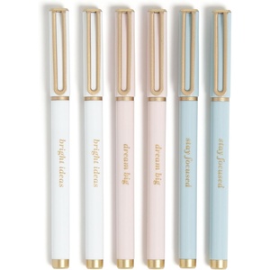 U Brands Catalina Felt Tip Pens, Set of 6 Black Ink Pens, Medium (0.7 mm) Point, Lucent Dreams(Encouragement Message)