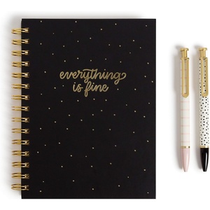 U Brands Coastal Comfort Wellness Spiral Journal, Silver Hardware, 6” x 8”(Everything is Fine)