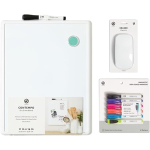 U Brands Contempo Magnetic Dry Erase Board, 11 x 14 Inches, White Frame, Eraser and 6ct Marker Included