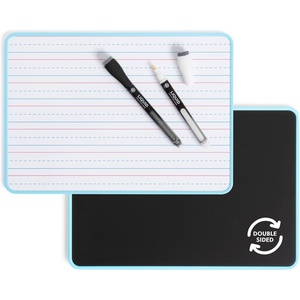 U Brands Dry Erase Lap Board Set, 12” x 9”, Small Whiteboard, Includes 6 Markers and 6 Erasers, 6 Count(1 Count Double Sided Ruled – Blue)