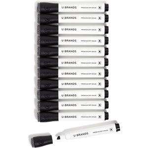 U Brands Dry Erase Markers, Fine Tip Whiteboard Markers, Chisel Tip, Low Odor, Black Dry Erase Marker Set with Eraser Caps, Office School Classroom Supplies, 12 Count