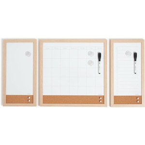 U Brands Dry Erase Monthly Calendar White Board Set, Family Calendar Magnetic Whiteboard 3 Piece Set, Monthly Calendar, To-Do List, & Reminder Board, Includes Markers, Push Pins, & Magnets, Wood Frame