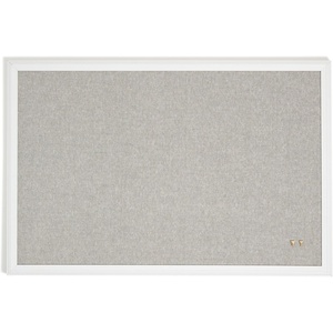 U Brands Farmhouse Large Bulletin Board 20 x 30 Inch Linen Fabric Pin Board, White Wood Style Frame, Wall Message Center & Vision Board for Farmhouse Decor, Home Office, Classroom, Includes Push Pins