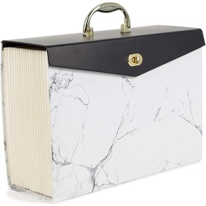 U Brands Fashion Expanding File Folder, Legal Size, 19 Pocket (Gray Linen)(Marble Print)