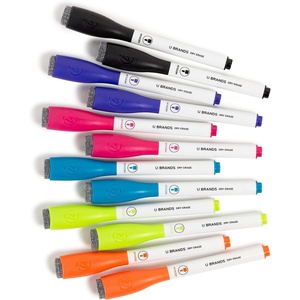 U Brands Fine Tip Dry Erase Markers with Eraser, Low Odor Whiteboard Markers Fine Tip, Assorted Bright Colors, Set of 16
