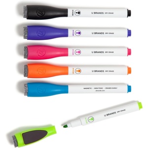 U Brands Fine Tip Dry Erase Markers with Eraser, Low Odor Whiteboard Markers Fine Tip, Assorted Bright Colors, Set of 6