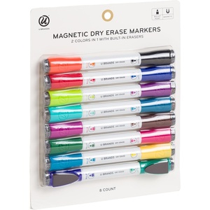 U Brands Fine Tip Dry Erase Markers with Eraser, Magnetic Double-Ended Whiteboard Markers, Low Odor, Assorted Bright Colors, Set of 12(8 Count (Pack of 1))
