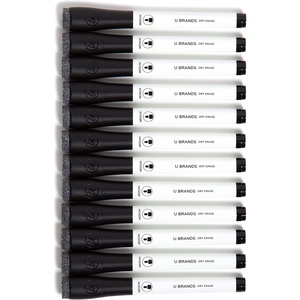 U Brands Fine Tip Dry Erase Markers with Eraser, Whiteboard Markers, Low Odor, Black, Set of 12
