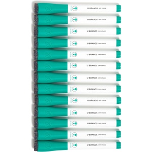 U Brands Fine Tip Dry Erase Markers with Eraser, Whiteboard Markers, Low Odor, Green, Set of 12