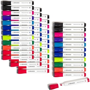U Brands Fine Tip Dry Erase Markers with Eraser, Whiteboard Markers with Chisel Tip, Low Odor, Assorted Colors, Set of 48