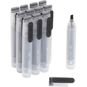 U Brands Fine Tip Dry Erase Markers with Eraser, Whiteboard Markers with Chisel tip, Low Odor, Assorted Colors, Set of 6(12 Count Clear Barrel – Black)