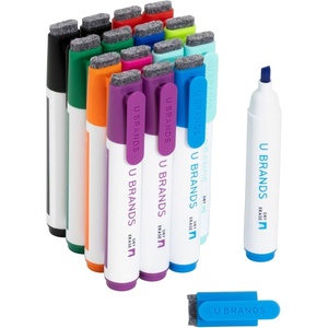 U Brands Fine Tip Dry Erase Markers with Eraser, Whiteboard Markers with Chisel tip, Low Odor, Assorted Colors, Set of 6(16 Count – Bright Colors)