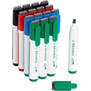 U Brands Fine Tip Dry Erase Markers with Eraser, Whiteboard Markers with Chisel tip, Low Odor, Assorted Colors, Set of 6(16 Count – Classic Colors)