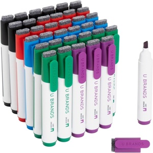 U Brands Fine Tip Dry Erase Markers with Eraser, Whiteboard Markers with Chisel tip, Low Odor, Assorted Colors, Set of 6(36 Count – Classic Colors)