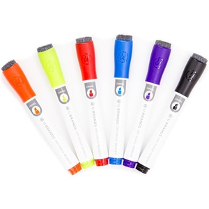 U Brands Fine Tip Dry Erase Markers with Eraser, Whiteboard Markers with Chisel tip, Low Odor, Assorted Colors, Set of 6(Modern)