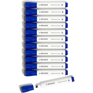 U Brands Fine Tip Dry Erase Markers with Eraser, Whiteboard Markers with Chisel tip, Low Odor, Blue, Set of 12