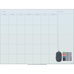 U Brands Floating Dry Erase Calendar White Board, Office Supplies, Non-Magnetic, with Eraser, Markers, 18” Tray, 4mm, 36″ x 48″