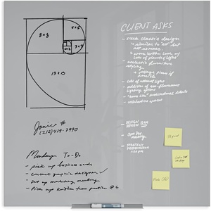 U Brands Floating Non-Magnetic Glass Dry-Erase Board, 48″ X 36″, Gray Surface, Frameless, Includes 30″ Tray and Liquid Chalk Marker (2908U00-01)(36″W x 36″H)