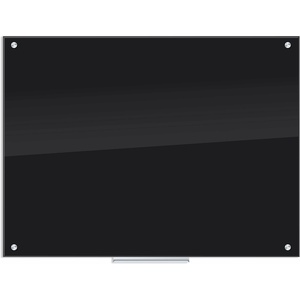 U Brands Glass Dry Erase Board, 24″ x 36″, Black Surface with Silver Grommets, Frameless, Includes Marker with Built-in Eraser(48″W x 36″H)