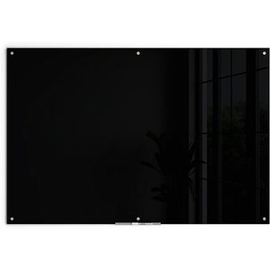 U Brands Glass Dry Erase Board, 24″ x 36″, Black Surface with Silver Grommets, Frameless, Includes Marker with Built-in Eraser(72″W x 48″H)
