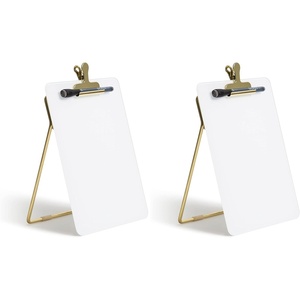 U Brands Glass Dry-Erase Desktop Easel, Tempered Glass, Gold Metal Stand, Removable Clip(8.5″W x 11″H (Pack of 2))
