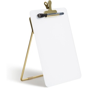 U Brands Glass Dry-Erase Desktop Easel, Tempered Glass, Gold Metal Stand, Removable Clip(9″W x 11.7″H)