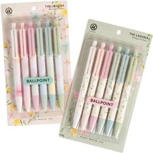 U Brands Laguna Ballpoint Pens, 6 Count, Foil Dots, Bold (1.0mm) Point, Black Ink(Loose Florals)
