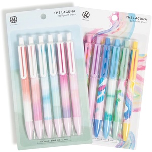 U Brands Laguna Ballpoint Pens, 6 Count, Foil Dots, Bold (1.0mm) Point, Black Ink(Wavy Paint)