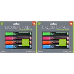 U Brands Liquid Chalk Markers For Blackboard, Chalk Board, and Dry Erase Boards, with Eraser, Assorted Bright Colors, Set of 4(4 Count (Pack of 2))